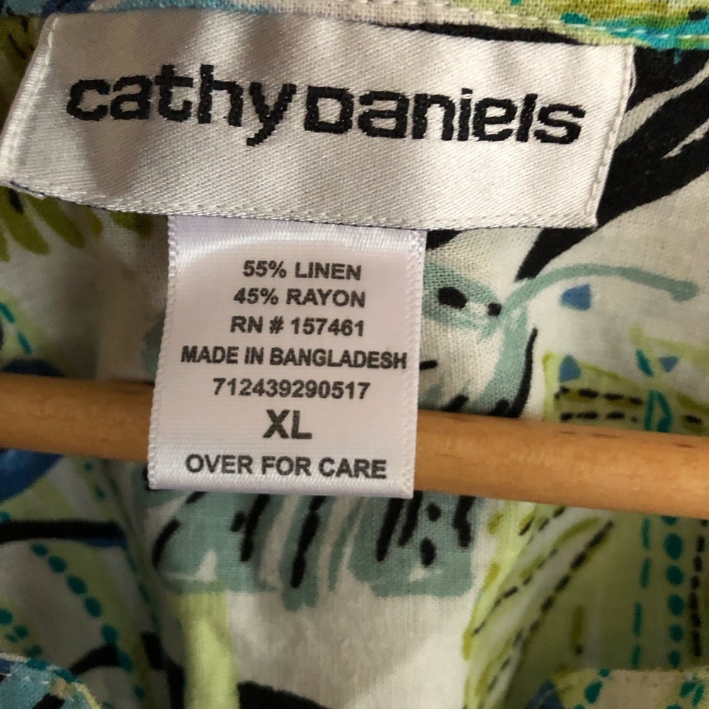 VTG Linen Blend Popover Blouse Top XL Cathy Daniels Palm Tropical Resort Retro - Picture 6 of 7